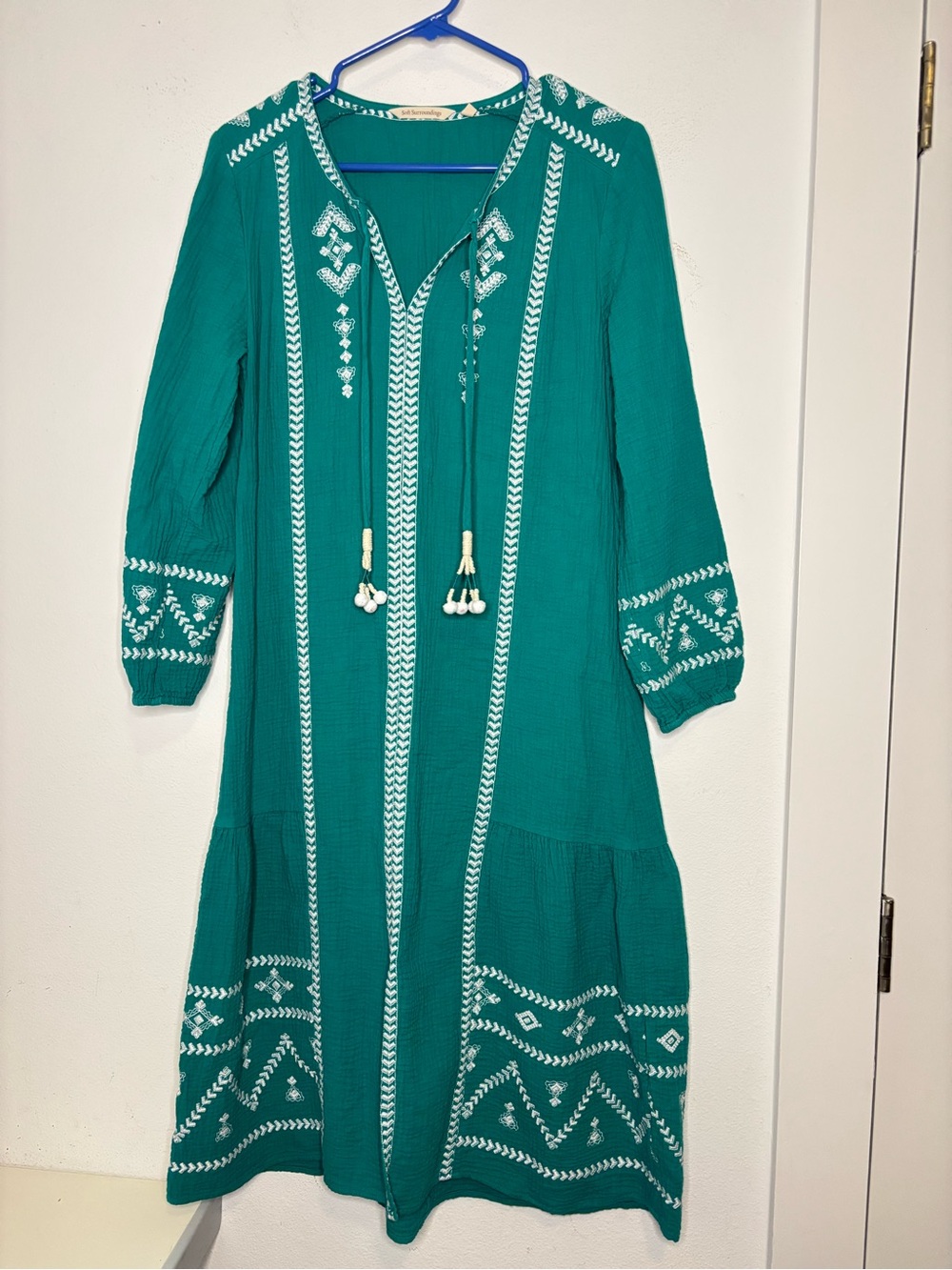 SOFT SURROUNDINGS TEIL EMBROIDERED BOHEMIAN FLOWY MAXI DRESS SZ SMALL